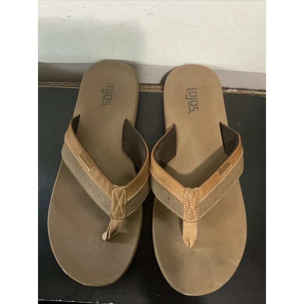 Flojos Ryan Men's Two Tone Strap Tan Flip Flops Sandal Brown 12 1/8 Inch Long